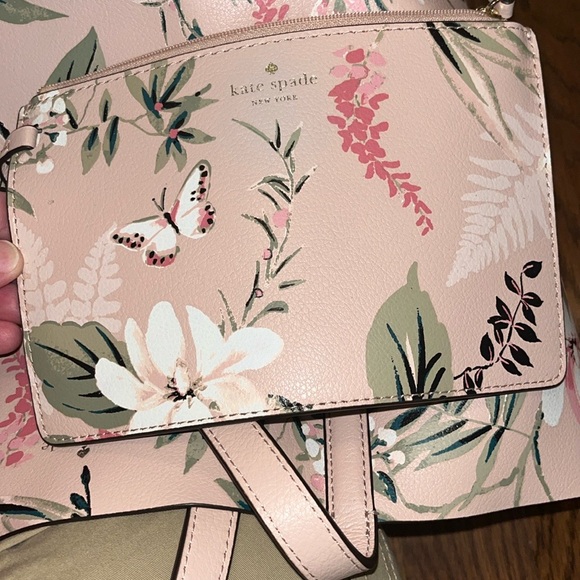 Kate Spade Pink & Green Arch Mya Botanical two way Floral Tote Bag & wristlet - Picture 9 of 15